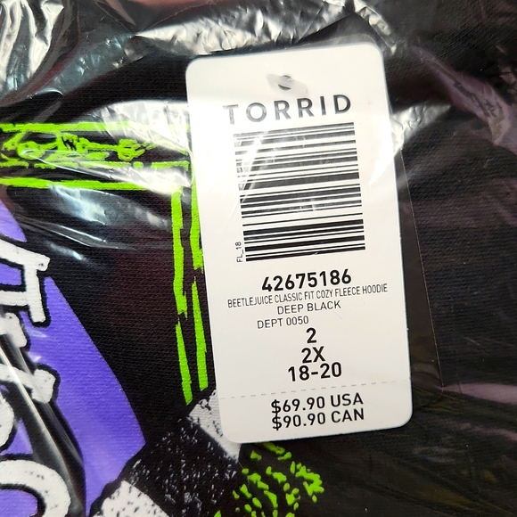 ❤️NWT VINTAGE TORRID FLEECE HOODIE SWEATSHIRT BEETLEJUICE MOVIE SANDWORM PLUS 2X - Picture 5 of 9